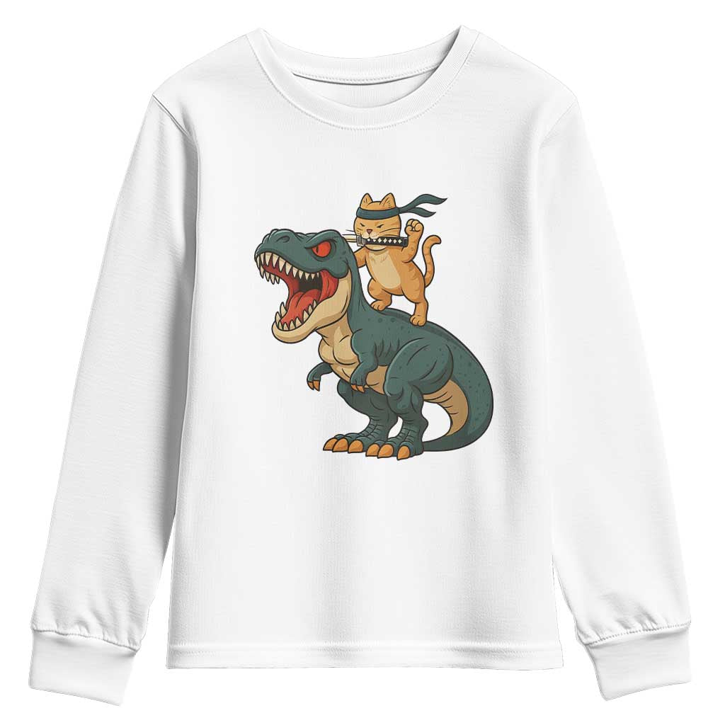 Ninja Cat Riding Dinosaur Youth Sweatshirt - undefined