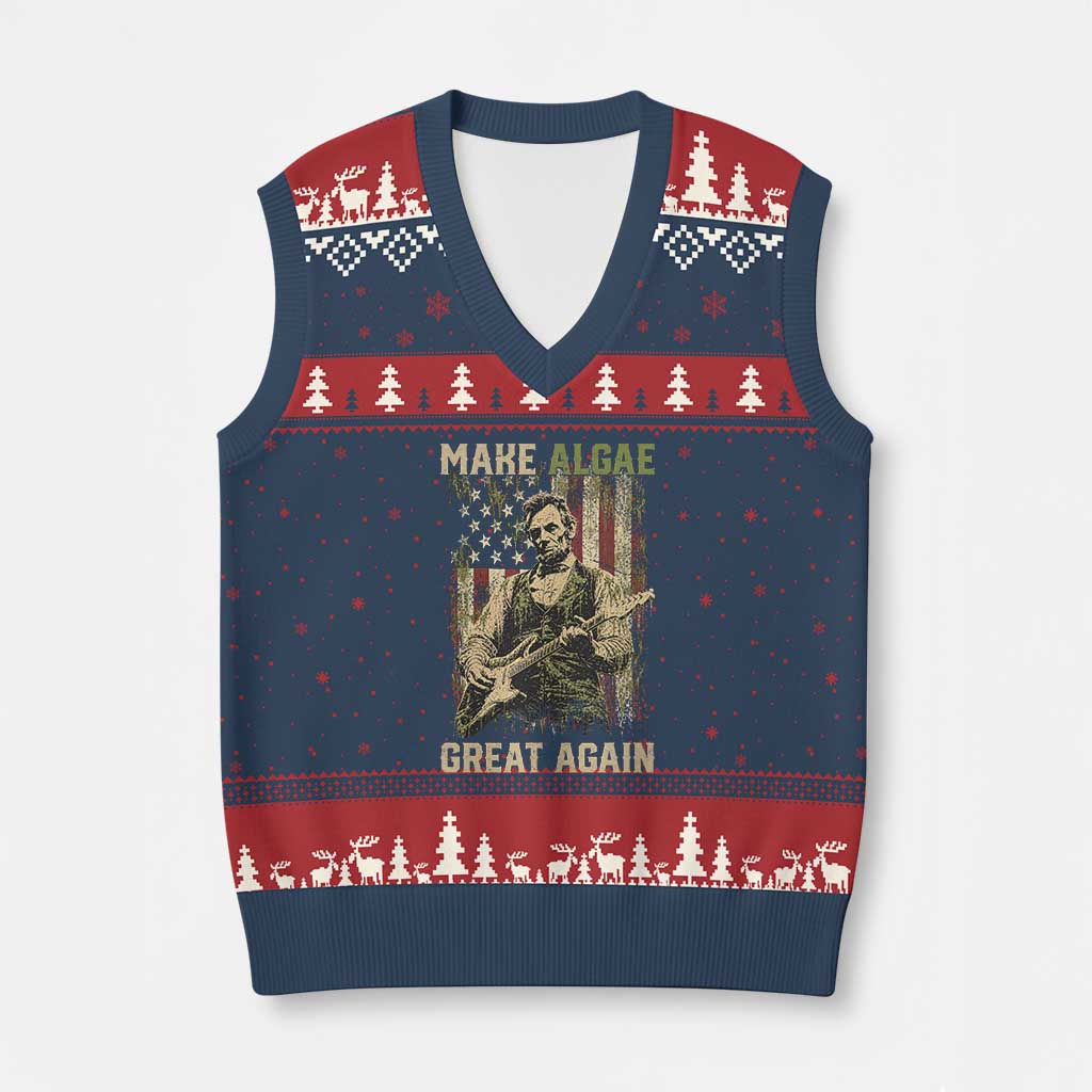 Make Algae Great Again V-Neck Knit Sweater Vest Funny Lincoln Political Satire Humor