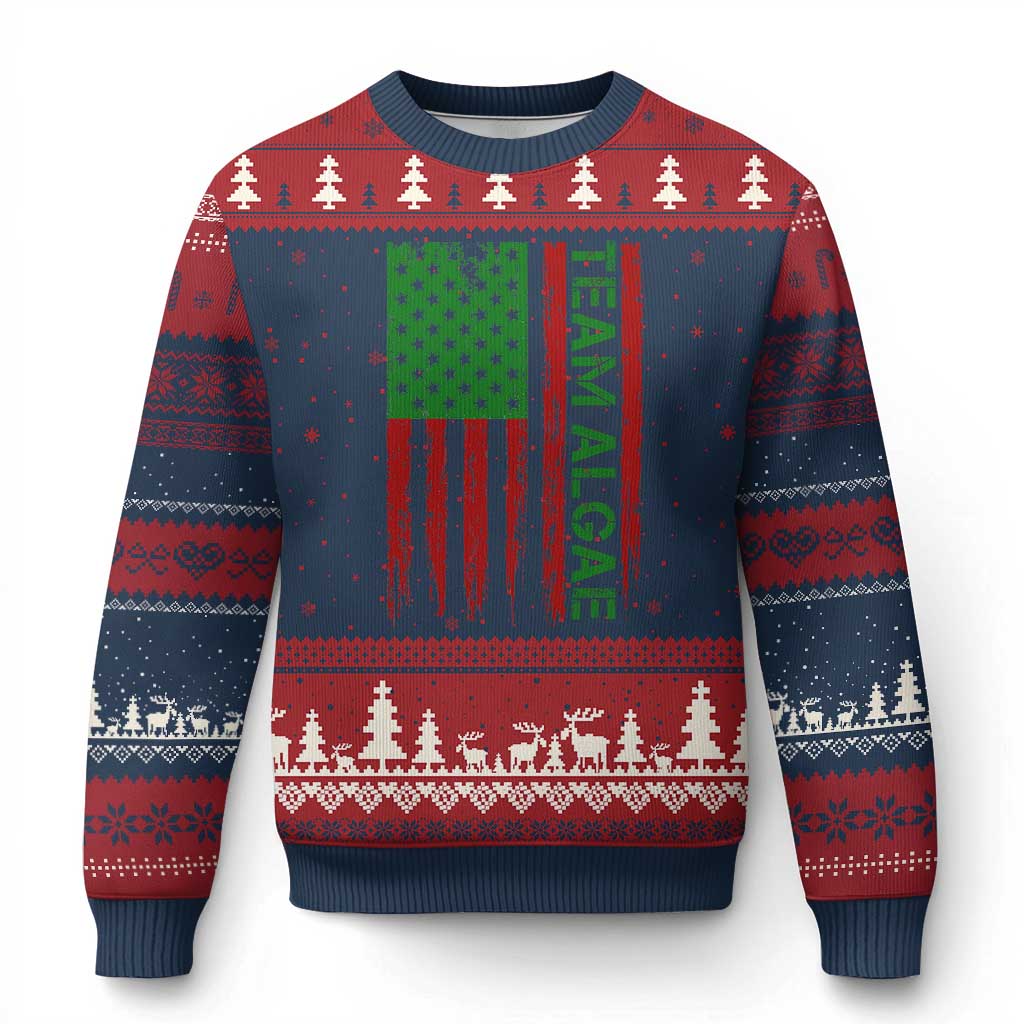 Team Algae Ugly Christmas Sweater Funny Make Algae Great Again American Flag Political Meme