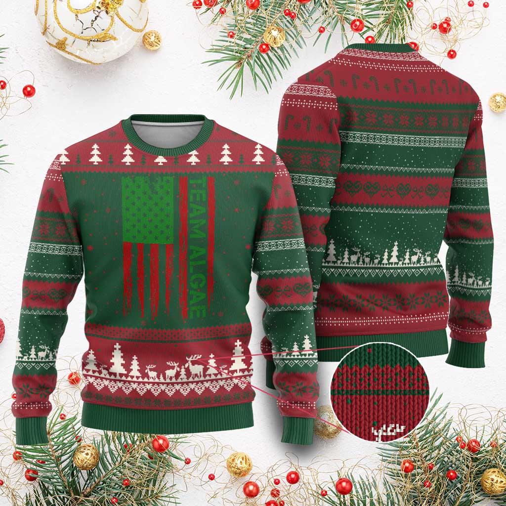 Team Algae Ugly Christmas Sweater Funny Make Algae Great Again American Flag Political Meme