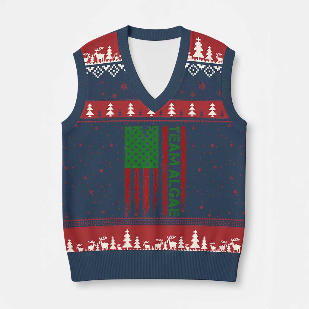 Team Algae V-Neck Knit Sweater Vest Funny Make Algae Great Again American Flag Political Meme