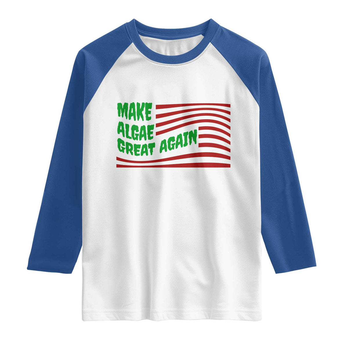 Make Algae Great Again Raglan Shirt Funny Political Satire American Flag Meme
