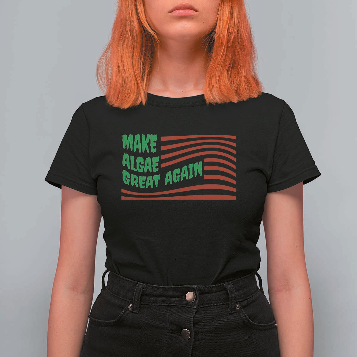 Make Algae Great Again T Shirt For Women Funny Political Satire American Flag Meme