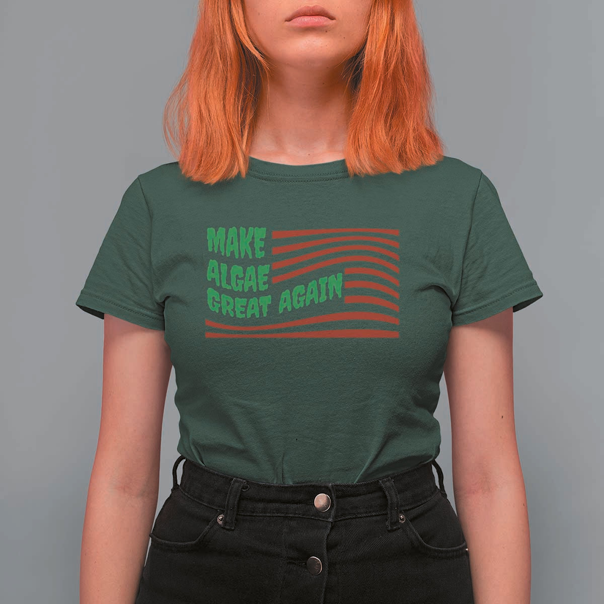 Make Algae Great Again T Shirt For Women Funny Political Satire American Flag Meme