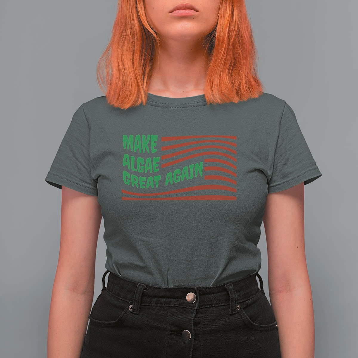 Make Algae Great Again T Shirt For Women Funny Political Satire American Flag Meme