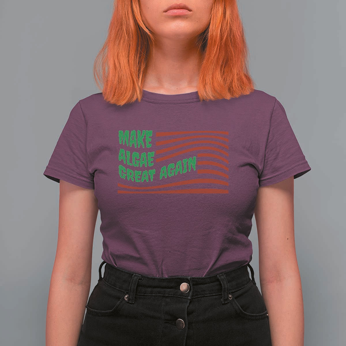 Make Algae Great Again T Shirt For Women Funny Political Satire American Flag Meme