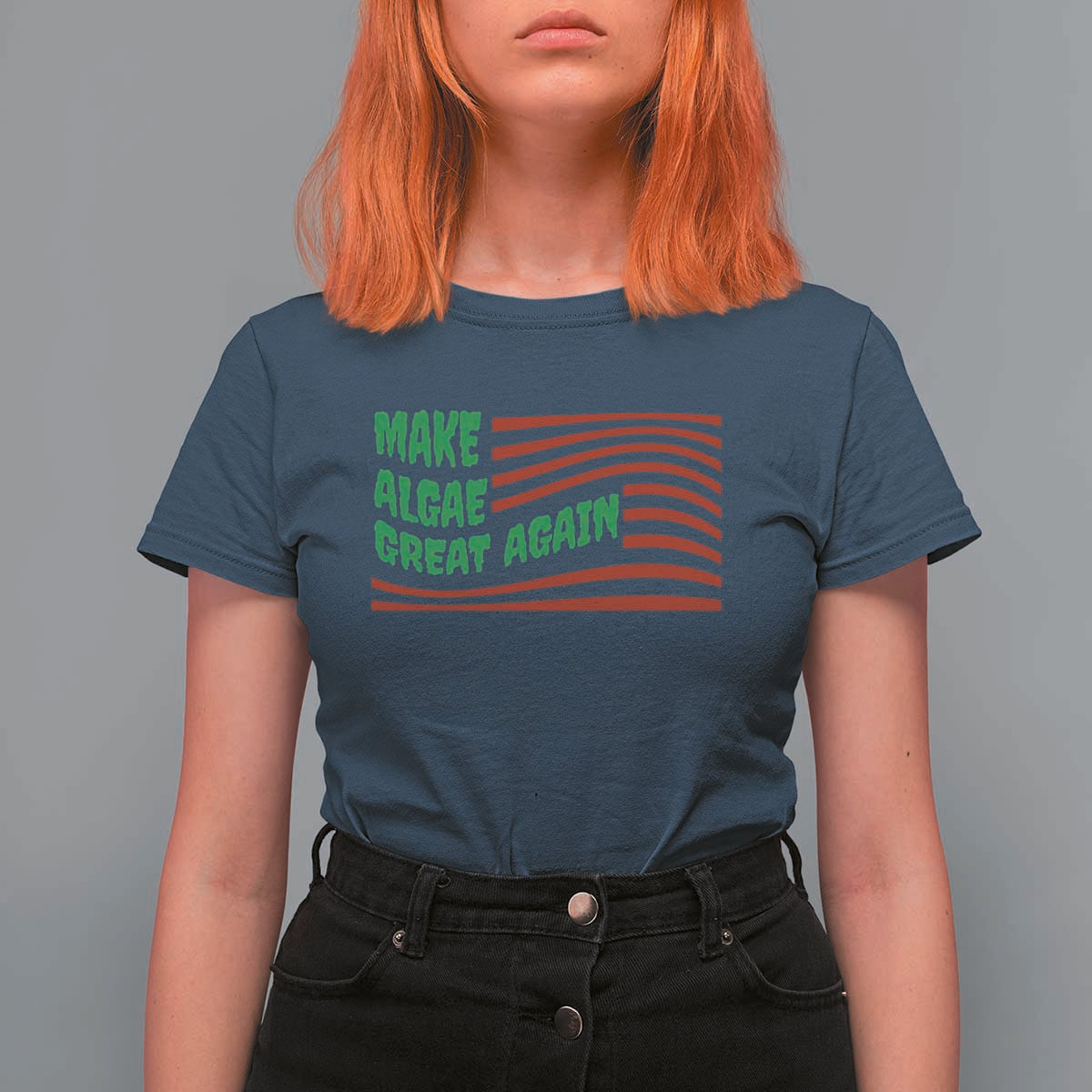 Make Algae Great Again T Shirt For Women Funny Political Satire American Flag Meme