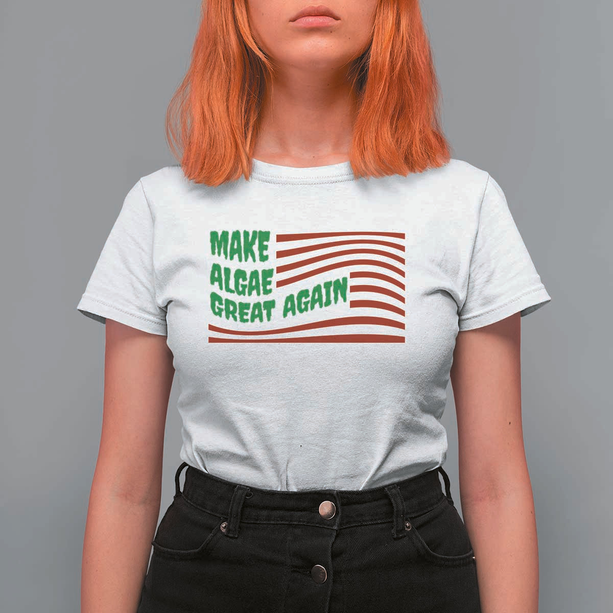 Make Algae Great Again T Shirt For Women Funny Political Satire American Flag Meme