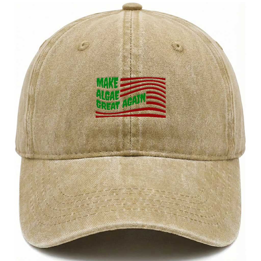 Make Algae Great Again Washed Cotton Baseball Cap Funny Political Satire American Flag Meme