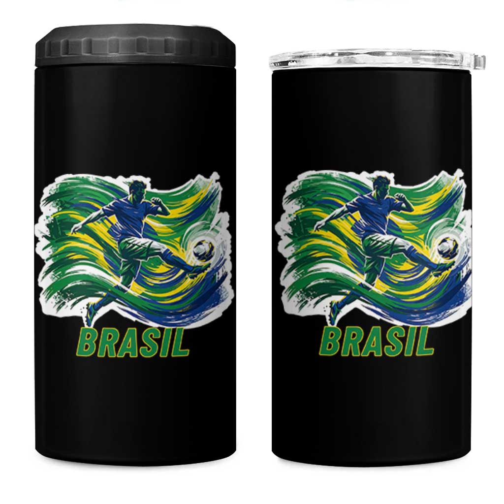 Brazil Soccer Fan 4 in 1 Can Cooler Tumbler Brasil Flag Football Game Day Supporter