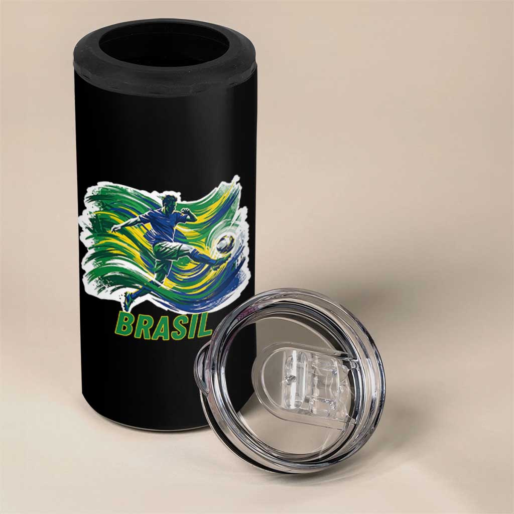 Brazil Soccer Fan 4 in 1 Can Cooler Tumbler Brasil Flag Football Game Day Supporter
