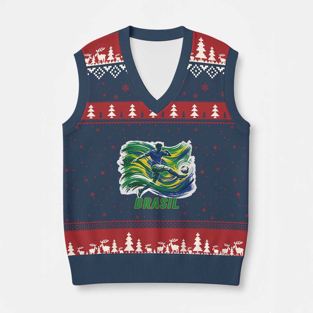 Brazil Soccer Fan V-Neck Knit Sweater Vest Brasil Flag Football Game Day Supporter