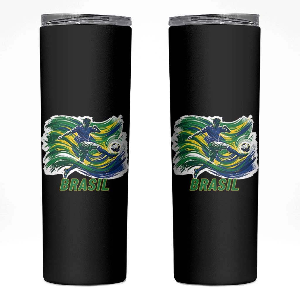 Brazil Soccer Fan Skinny Tumbler Brasil Flag Football Game Day Supporter