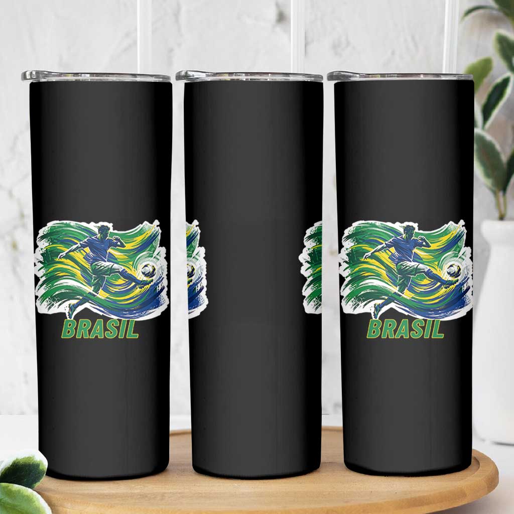 Brazil Soccer Fan Skinny Tumbler Brasil Flag Football Game Day Supporter