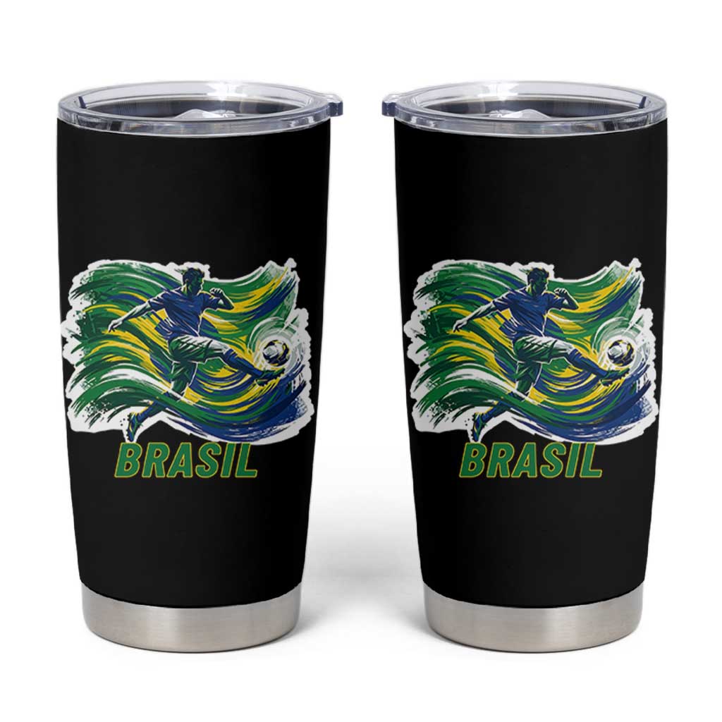 Brazil Soccer Fan Tumbler Cup Brasil Flag Football Game Day Supporter