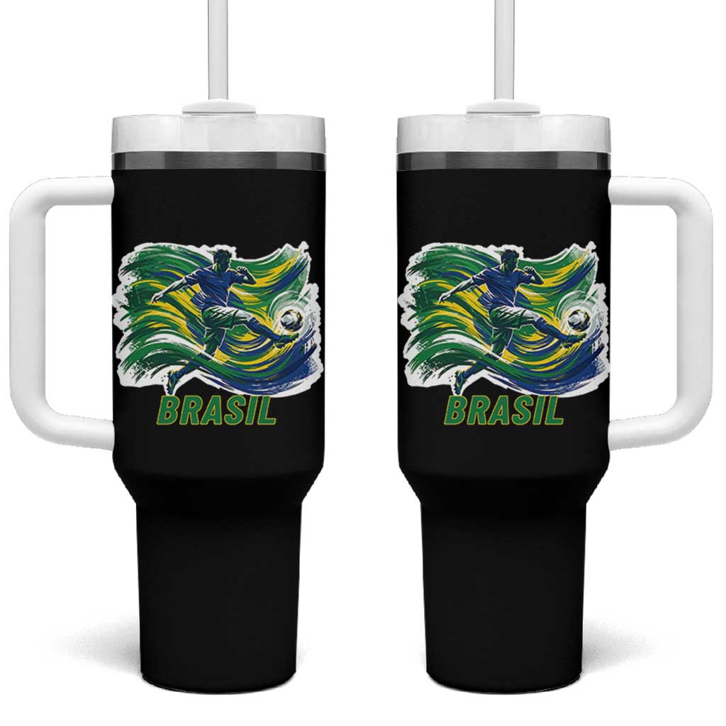 Brazil Soccer Fan Tumbler With Handle Brasil Flag Football Game Day Supporter