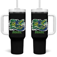 Brazil Soccer Fan Tumbler With Handle Brasil Flag Football Game Day Supporter