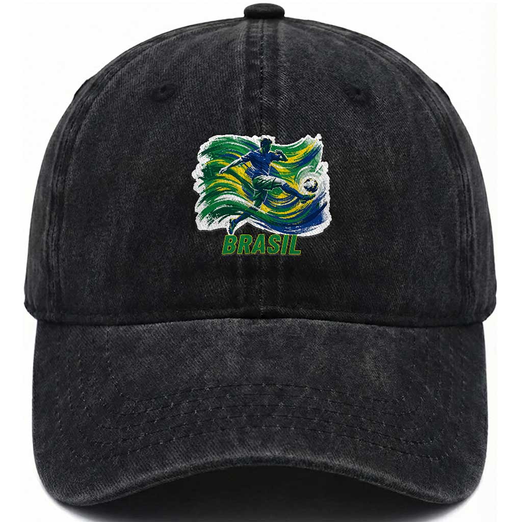 Brazil Soccer Fan Washed Cotton Baseball Cap Brasil Flag Football Game Day Supporter