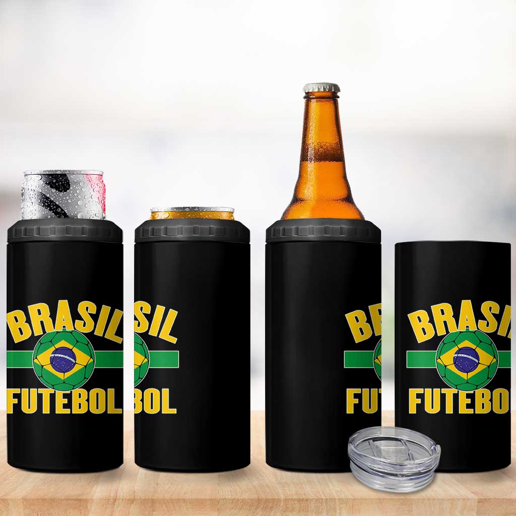 Brazil Soccer Football Fan Brasil Flag 4 in 1 Can Cooler Tumbler