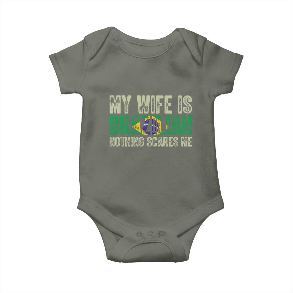 My Wife is Brazilian Nothing Scares Me Baby Onesie Funny Husband Brazil Pride Flag