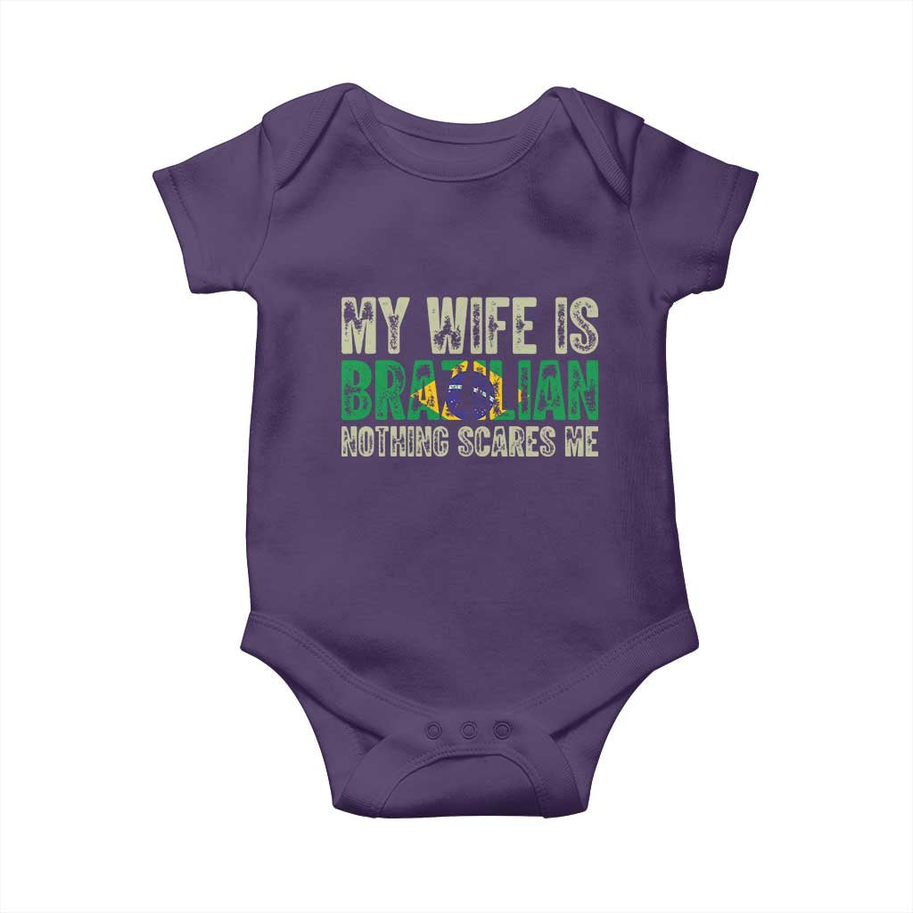 My Wife is Brazilian Nothing Scares Me Baby Onesie Funny Husband Brazil Pride Flag