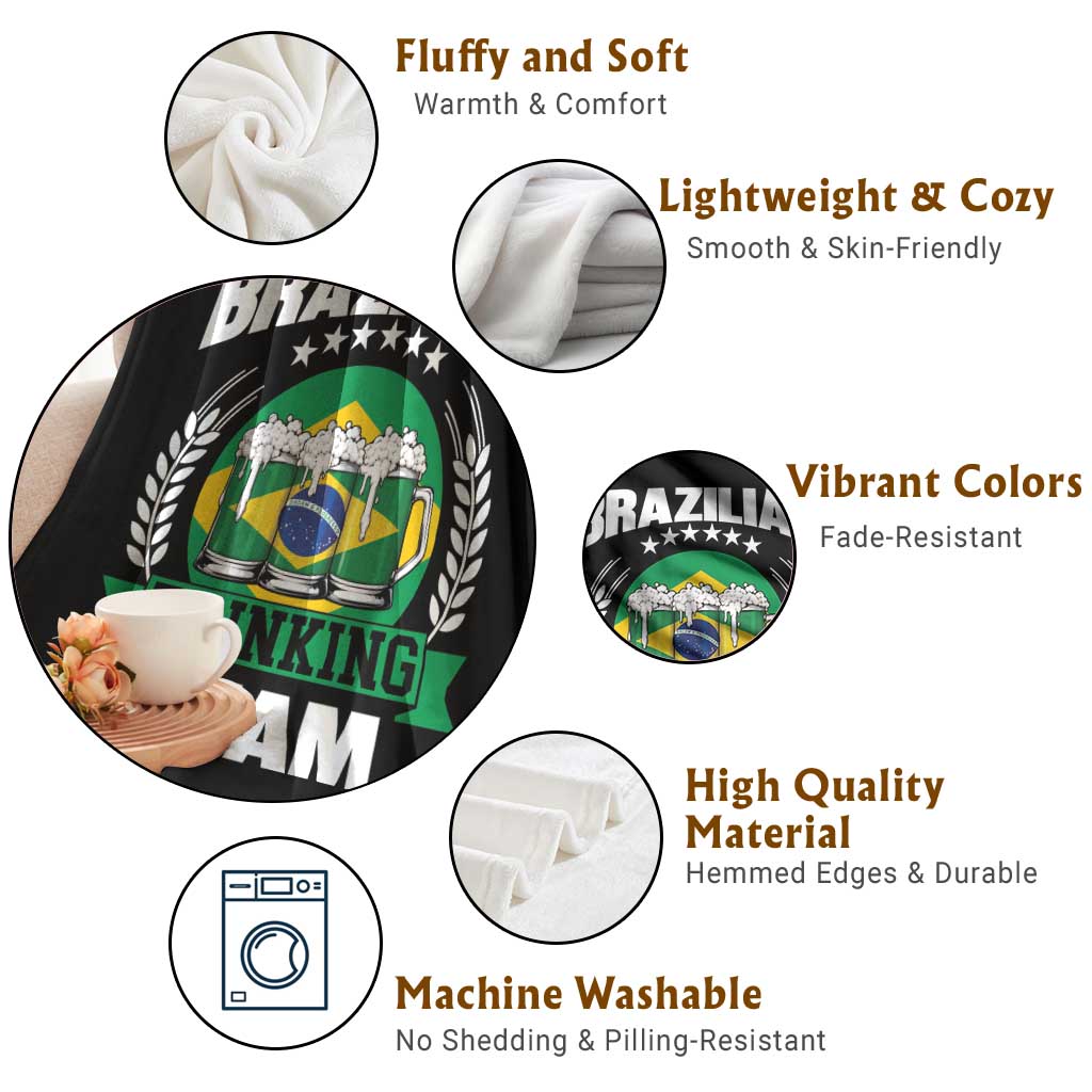 Brazil Drinking Team Throw Blanket Funny Brazilian Flag Beer Party Gift