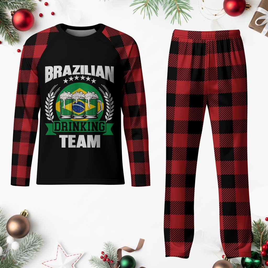 Brazil Drinking Team Plaid Pajama Set Funny Brazilian Flag Beer Party Gift