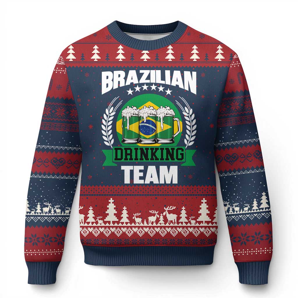 Brazil Drinking Team Ugly Christmas Sweater Funny Brazilian Flag Beer Party Gift