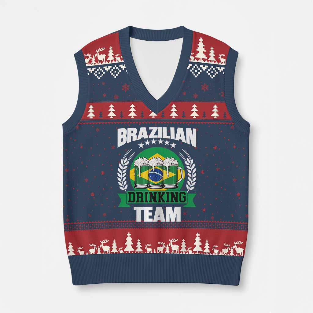 Brazil Drinking Team V-Neck Knit Sweater Vest Funny Brazilian Flag Beer Party Gift