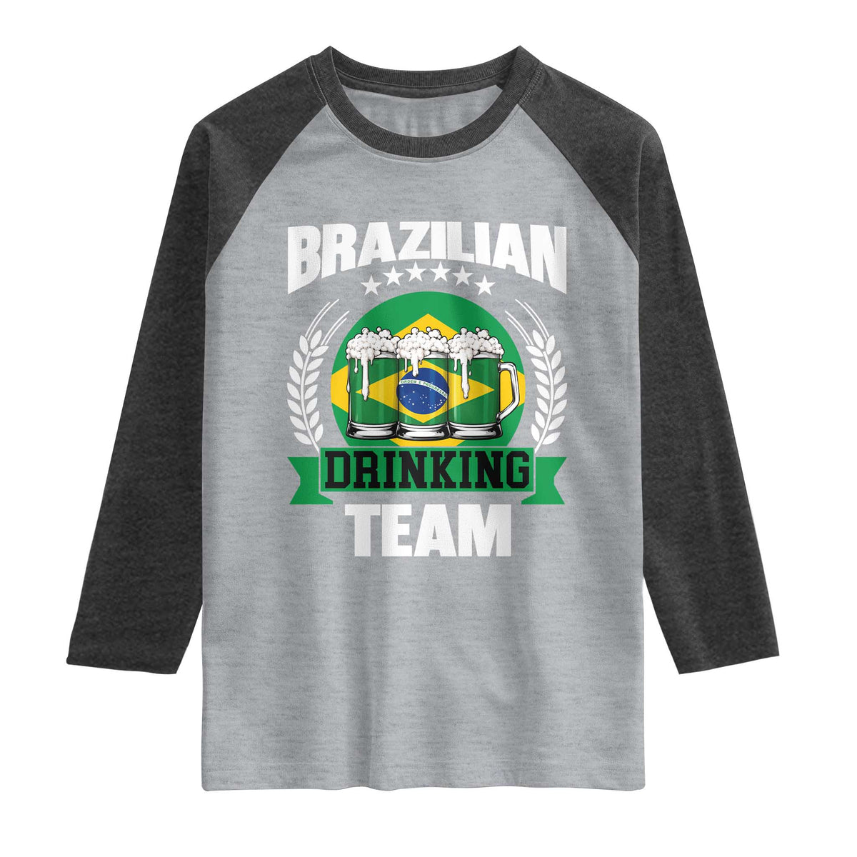 Brazil Drinking Team Raglan Shirt Funny Brazilian Flag Beer Party Gift