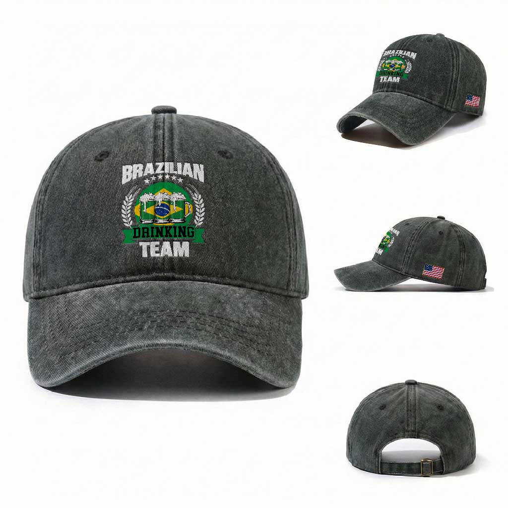 Brazil Drinking Team Washed Cotton Baseball Cap Funny Brazilian Flag Beer Party Gift
