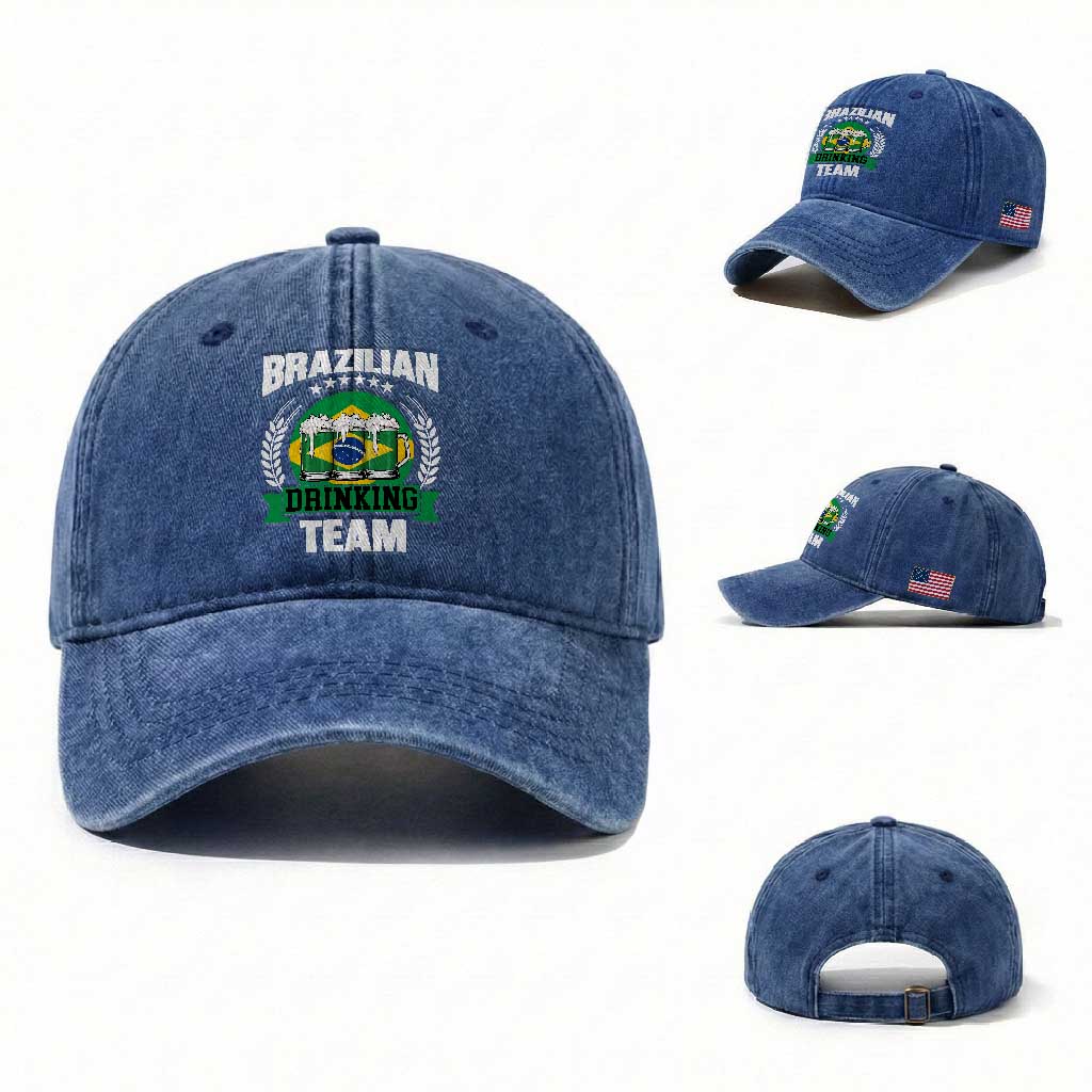 Brazil Drinking Team Washed Cotton Baseball Cap Funny Brazilian Flag Beer Party Gift