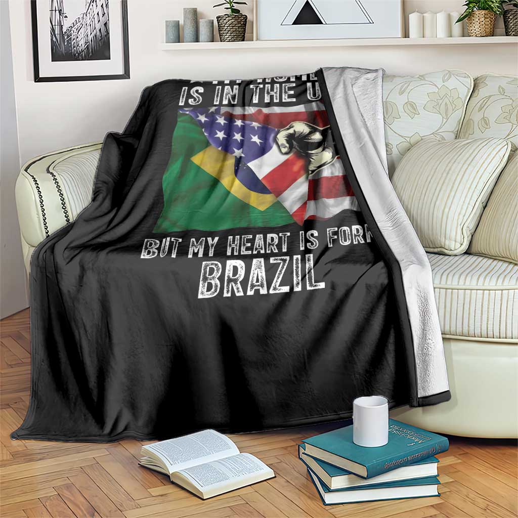 Brazilian American Patriot Heart Is From Brazil Flag Throw Blanket