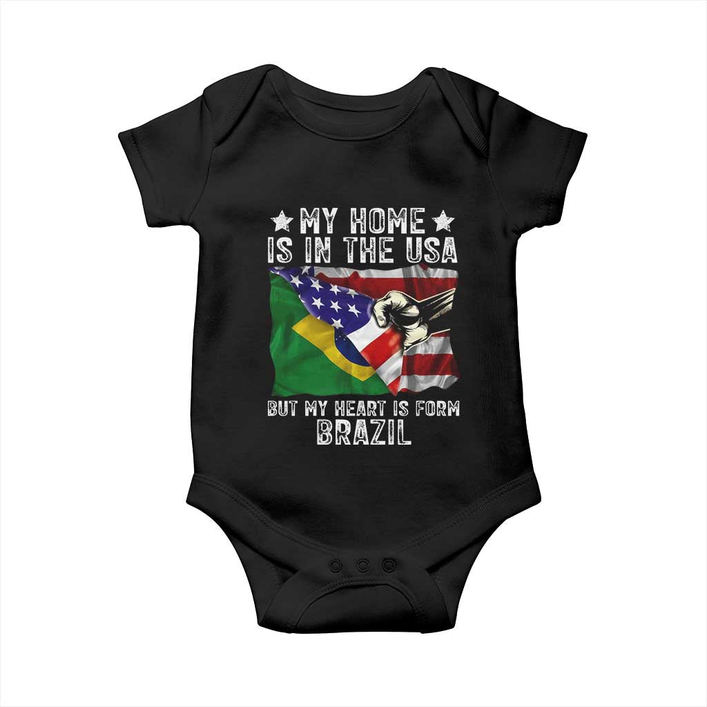 Brazilian American Patriot Heart Is From Brazil Flag Baby Onesie