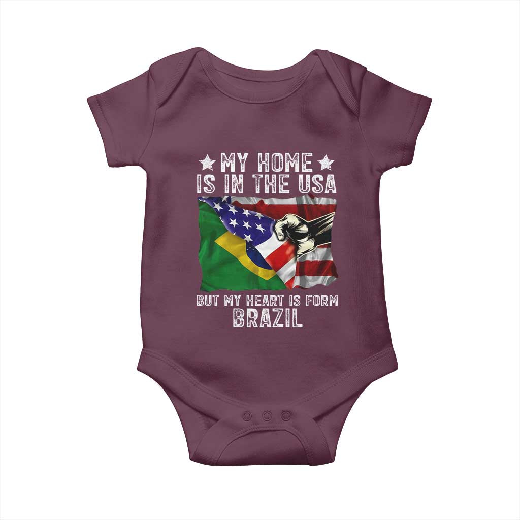 Brazilian American Patriot Heart Is From Brazil Flag Baby Onesie