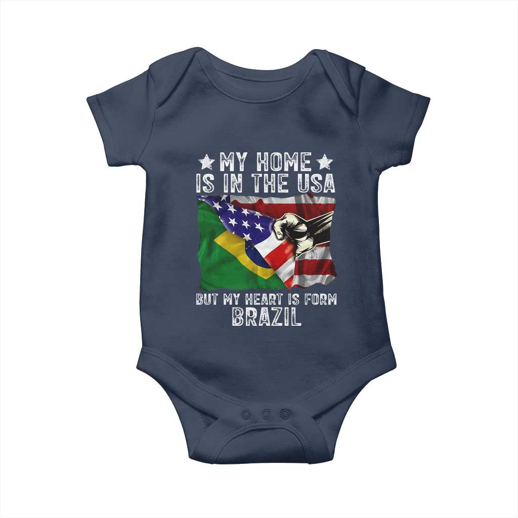 Brazilian American Patriot Heart Is From Brazil Flag Baby Onesie