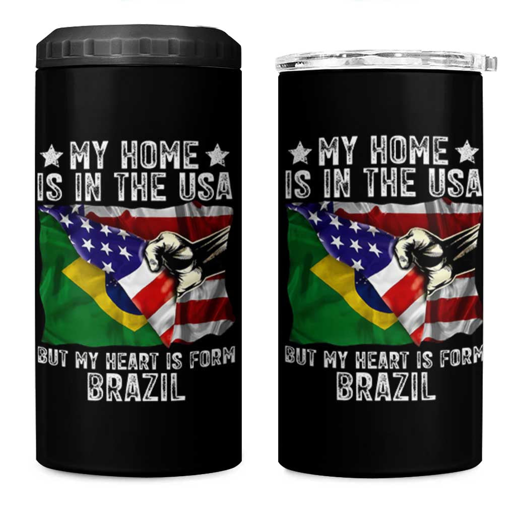 Brazilian American Patriot Heart Is From Brazil Flag 4 in 1 Can Cooler Tumbler