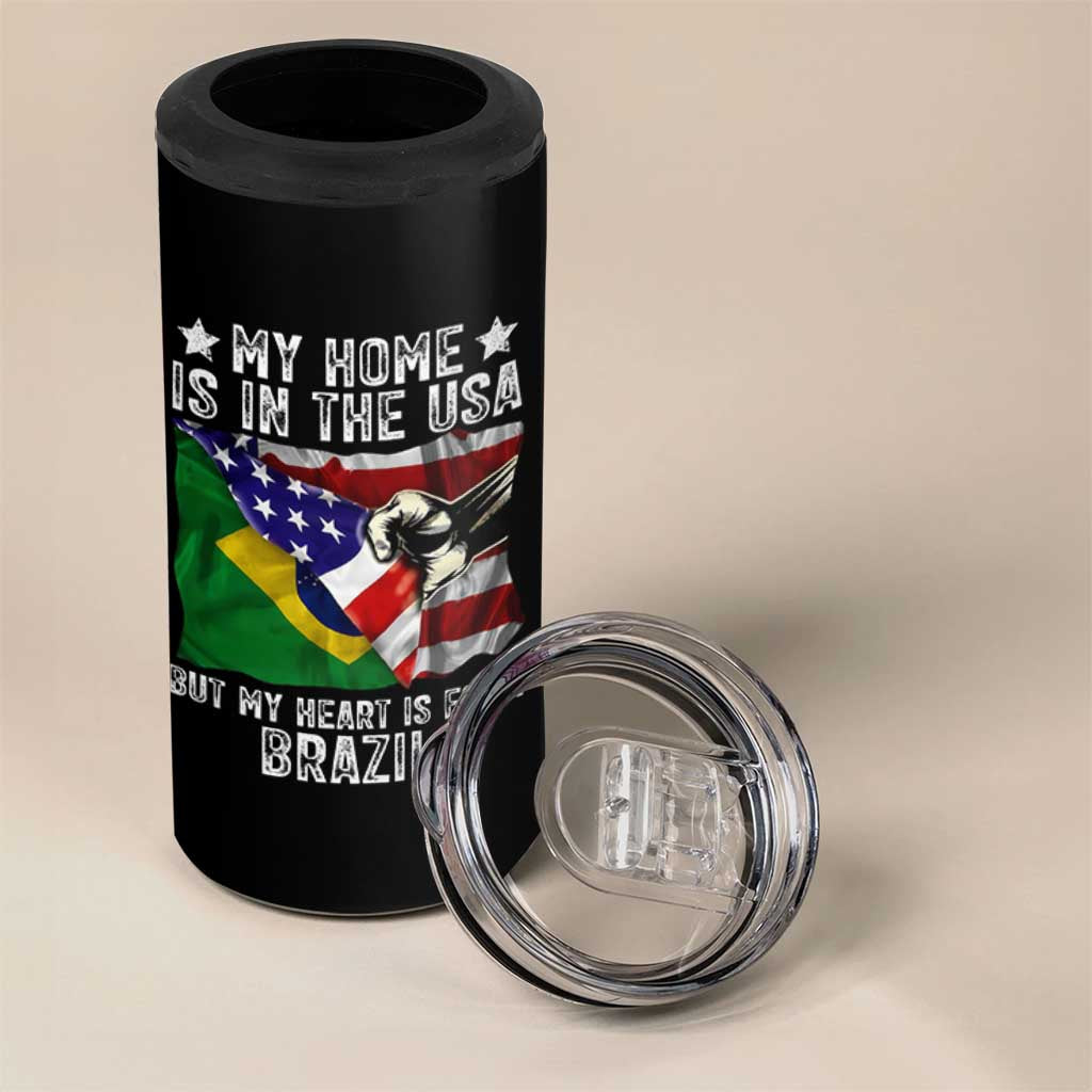 Brazilian American Patriot Heart Is From Brazil Flag 4 in 1 Can Cooler Tumbler