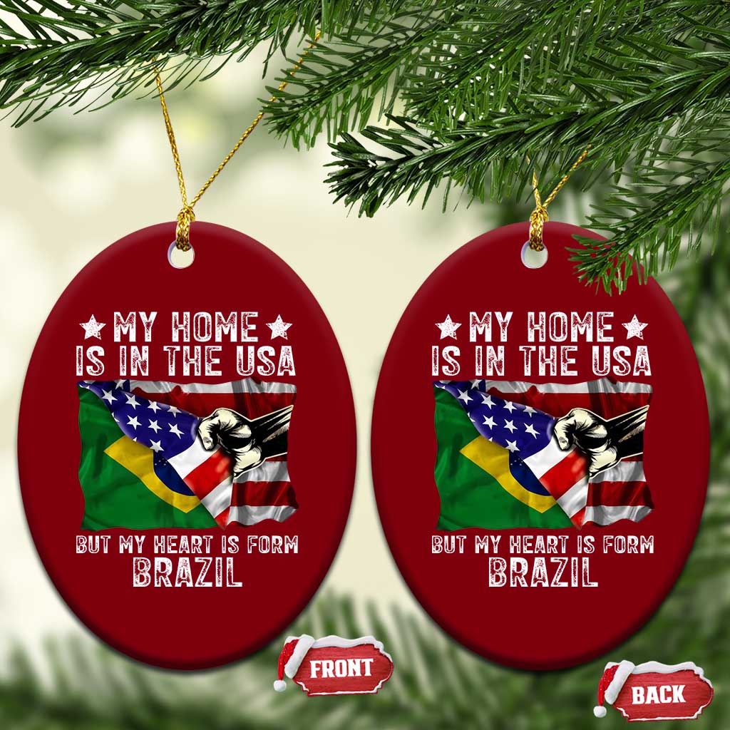 Brazilian American Patriot Heart Is From Brazil Flag Ceramic Ornament