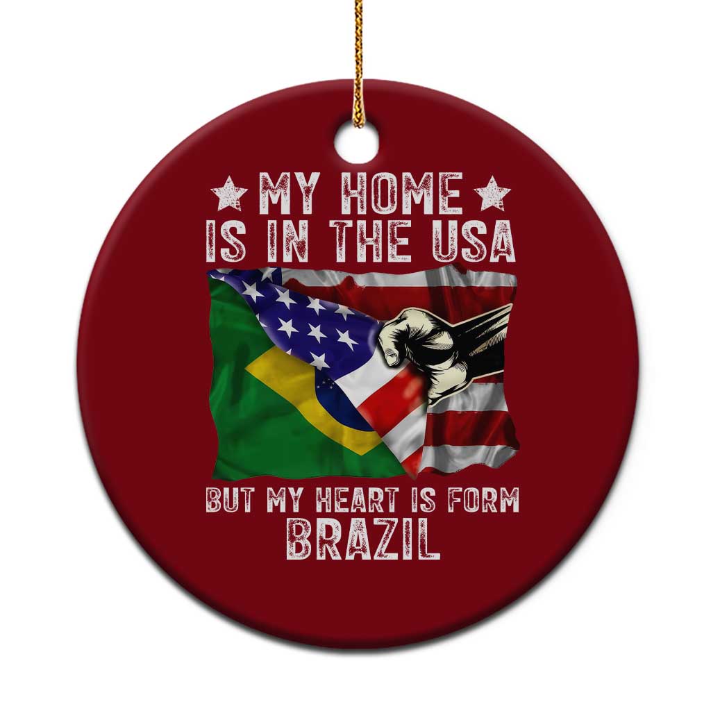 Brazilian American Patriot Heart Is From Brazil Flag Ceramic Ornament