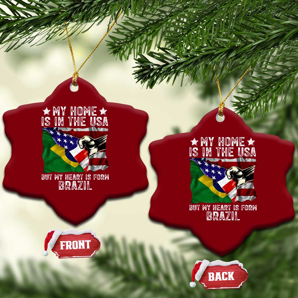 Brazilian American Patriot Heart Is From Brazil Flag Ceramic Ornament