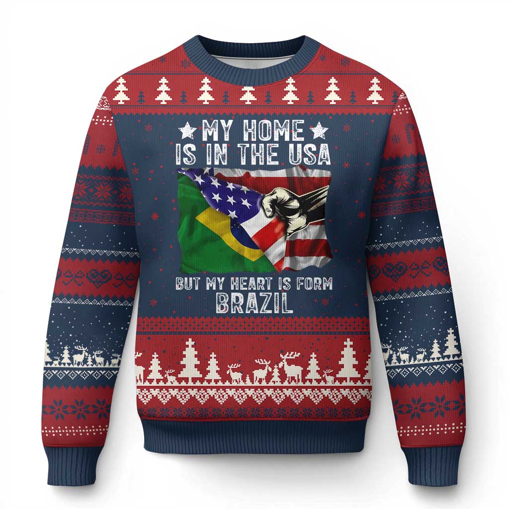 Brazilian American Patriot Heart Is From Brazil Flag Ugly Christmas Sweater