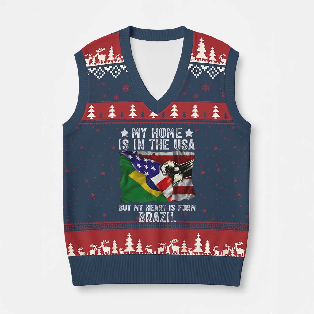 Brazilian American Patriot Heart Is From Brazil Flag V-Neck Knit Sweater Vest