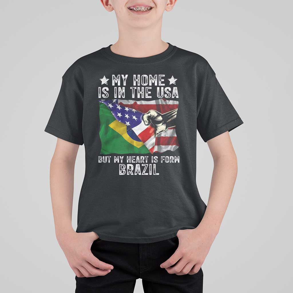 Brazilian American Patriot Heart Is From Brazil Flag T Shirt For Kid