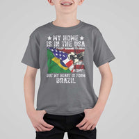 Brazilian American Patriot Heart Is From Brazil Flag T Shirt For Kid