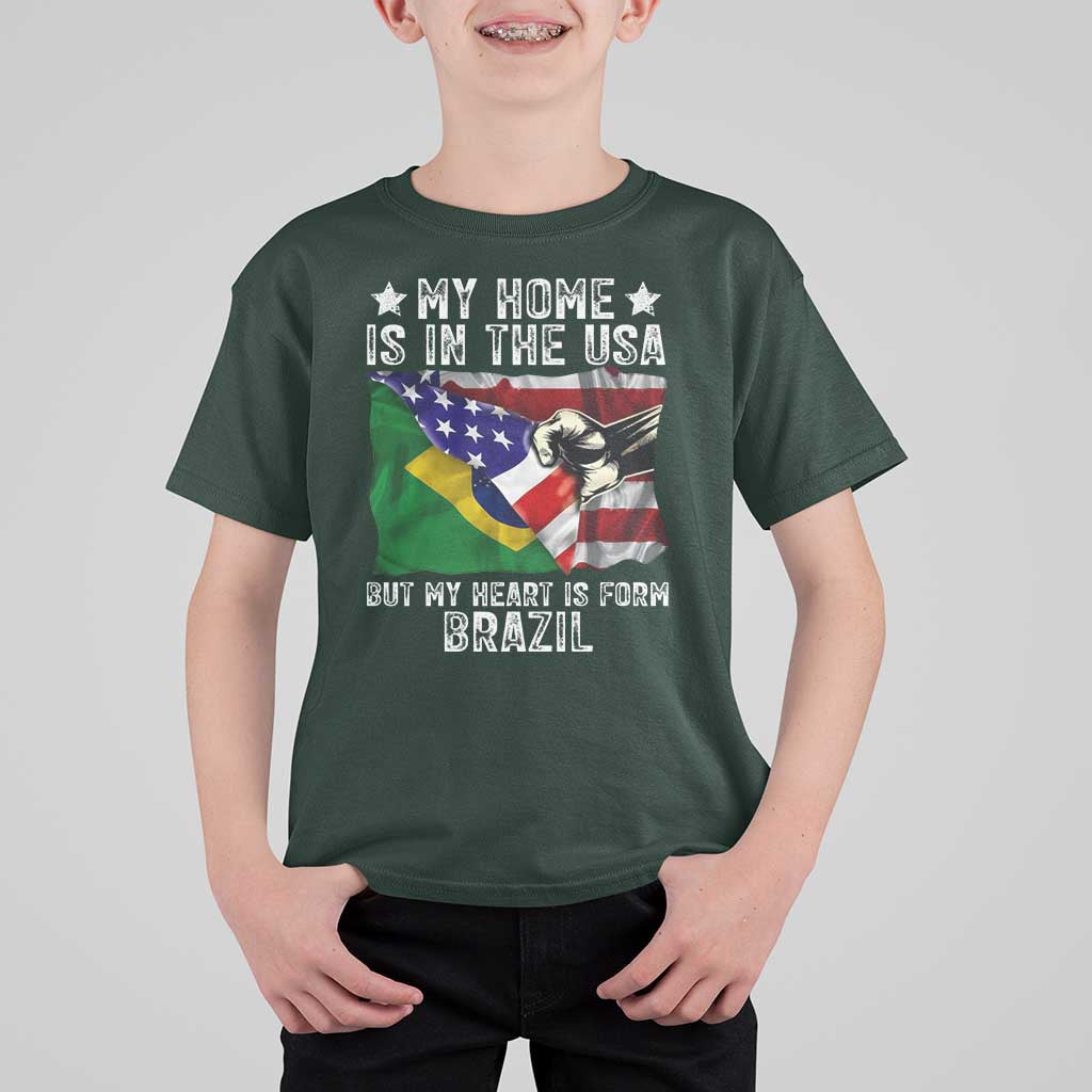 Brazilian American Patriot Heart Is From Brazil Flag T Shirt For Kid