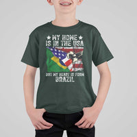 Brazilian American Patriot Heart Is From Brazil Flag T Shirt For Kid