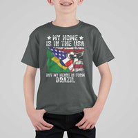 Brazilian American Patriot Heart Is From Brazil Flag T Shirt For Kid