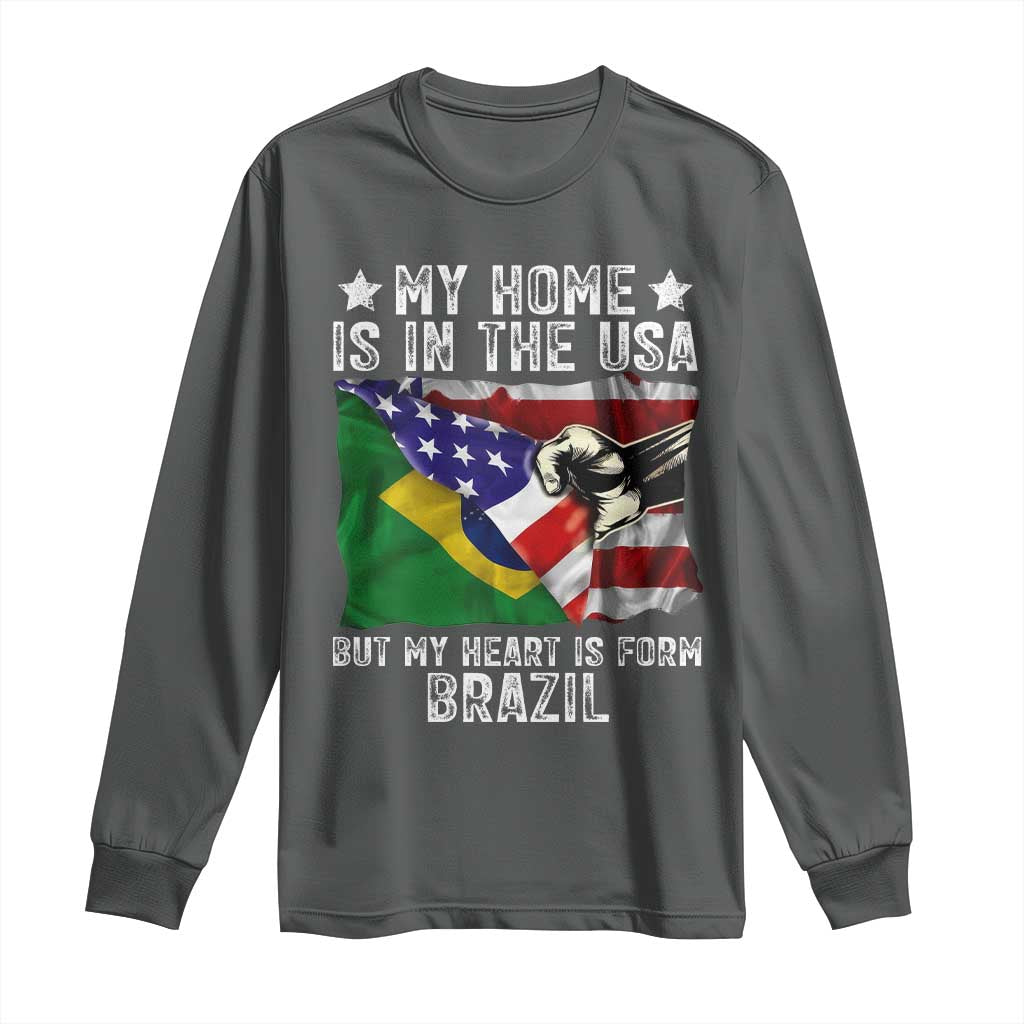 Brazilian American Patriot Heart Is From Brazil Flag Long Sleeve Shirt