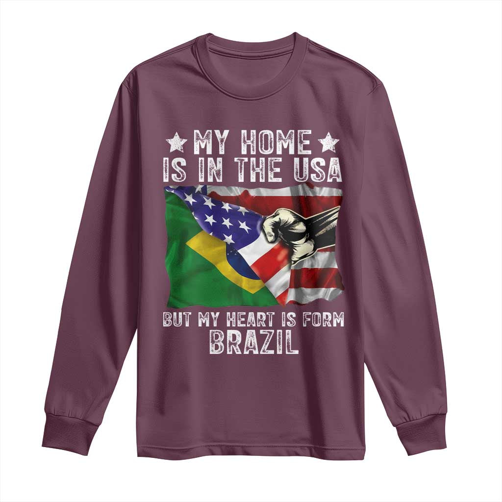 Brazilian American Patriot Heart Is From Brazil Flag Long Sleeve Shirt